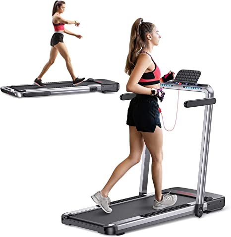2 in 1 Folding Treadmill, FLYLINKTECH Home Quiet Treadmill with Bluetooth Control, Wide Running Belt, Transport Wheels, 14 km/h, 12 Exercise Modes, LCD Display (Two-year warranty)