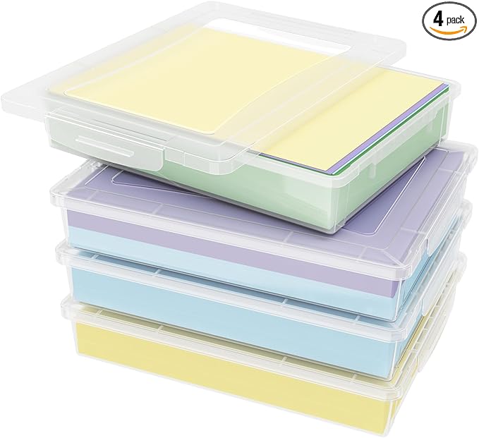 Lifewit 4 Pack Plastic Multi-Purpose Storage Box with Latching Lids, Clear A4 Paper Storage, Classroom Organization, Storage Containers for Board Game, Craft, Document, Magazine, Art Supplies