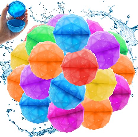 Reusable Water balloons, 28 PCS Refillable Water Bomb Splash Balls Sealing Quick Fill, Latex-Free Silicone Water Ball Toys for Kids Adults Water Games Outside Activities Beach Summer Fun Party