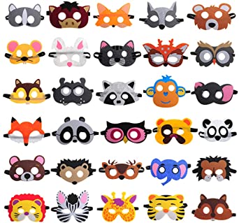 30 Pieces Felt Animal Masks for Kids Jungle Theme Party Favors Supplies