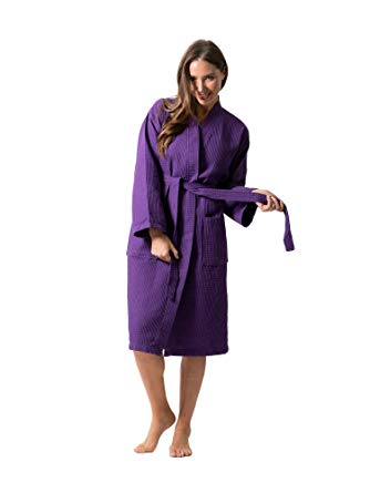 Premium Turkish Cotton Waffle Weave Lightweight Kimono Spa Bathrobe for Women