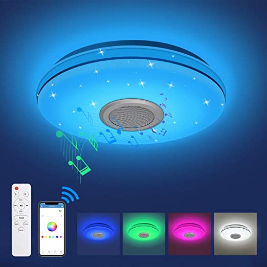 KINGSO LED Ceiling Light Music Light Dimmable RGB, Ceiling Light with Bluetooth Speaker, Remote Control/APP Control, 24W 2800LM IP54 Waterproof, Ceiling Lamp for Living Room Kid's Room - Ø 30CM