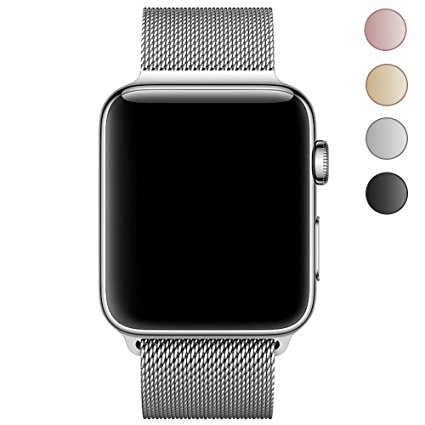 Walcase Fully Magnetic Closure Clasp Mesh Loop Milanese Stainless Steel iWatch Band for Apple Watch Series 2 Series 1 Sport and Edition - 38mm Silver