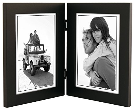 Malden International Designs Linear Classic Wood Picture Frame, Double Vertical, 2-5x7, Black