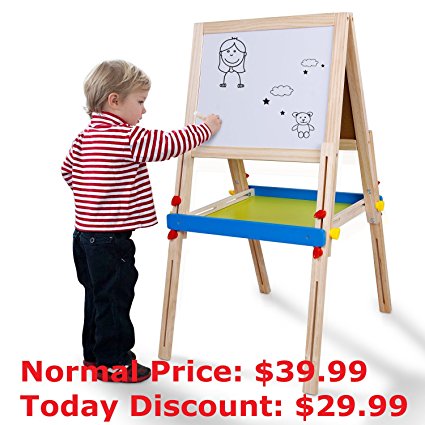 SGILE Erasable Kids Drawing Board with Magnetic Clip, White Black Double Sided, Height Adjustable