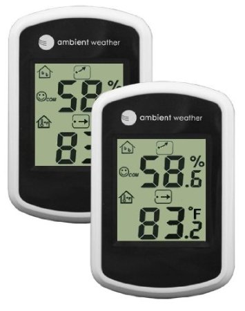 Ambient Weather WS-03-2 Compact Indoor Temperature and Humidity Monitor 2 Pack