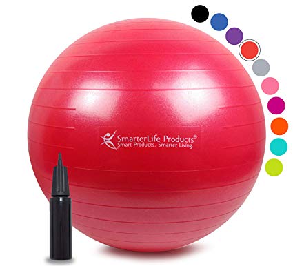 Exercise Ball for Yoga, Balance, Stability from SmarterLife - Fitness, Pilates, Birthing, Therapy, Office Ball Chair, Classroom Flexible Seating - Anti Burst, No Slip, Workout Guide