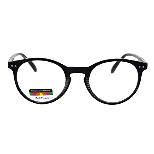 Round Keyhole Thin Plastic Horn Rim Tri-focal Progressive Reader Eyeglasses