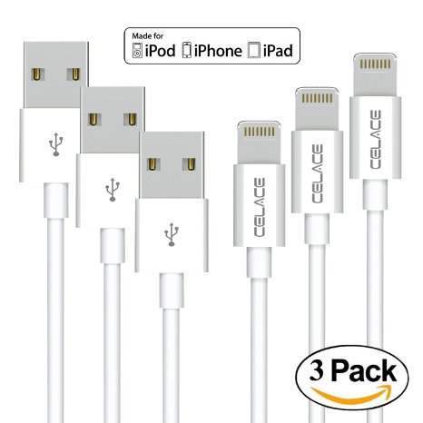 Lightning Cable Upgraded Version Celace 3-Pack 3ft APPLE CERTIFIED USB Sync and Charging Lightning Cable for iPhone 66s55S5C iPad 4 iPad Air 12 iPad Mini 123 3-Pack 3-Feet