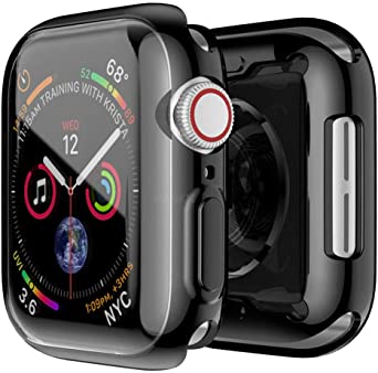 Hankn for Apple Watch Case Screen Protectors Series 5 Series 4, Soft TPU Full Front Plated Shockproof Slim Bumper Cover for Apple iWatch (Black, 40mm)