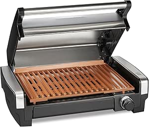 Hamilton Beach 25363./232°C Maximum Temperature Indoor Electric Grill/Non-Stick Ceramic Surface/Removable Grill Plate