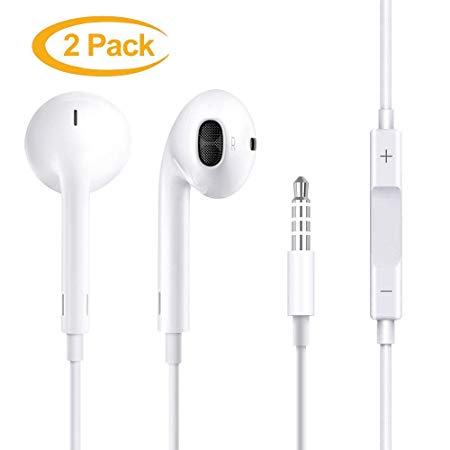 Earbuds in-Ear Headphones, Wired Noise-Isolated White Headsets with Stereo Microphone and Controller, Earphones Compatible with All 3.5mm Interface Devices(2 Pack)