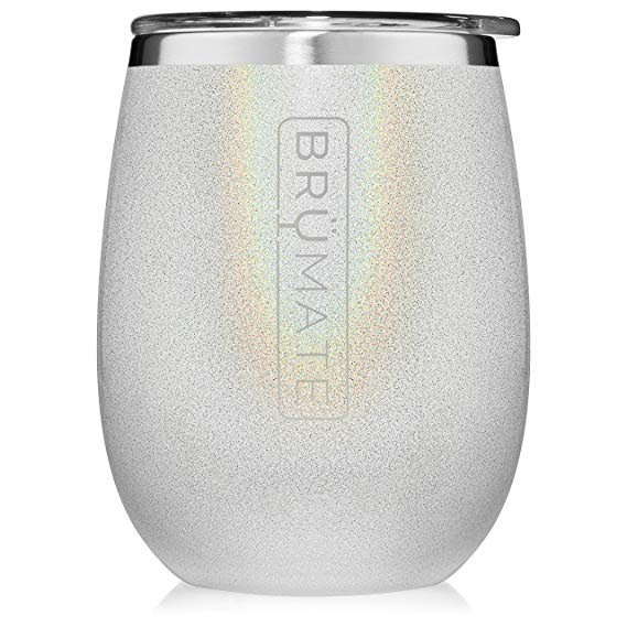 BrüMate Uncork'd XL 14oz Wine Glass Tumbler With Splash-proof Lid - Made With Vacuum Insulated Stainless Steel (Glitter White)