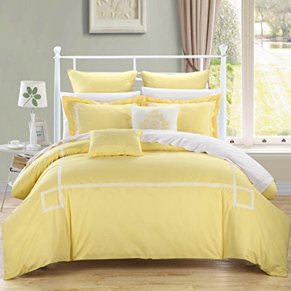 Chic Home Woodford 7-Piece Embroidered Comforter Set, King, Yellow