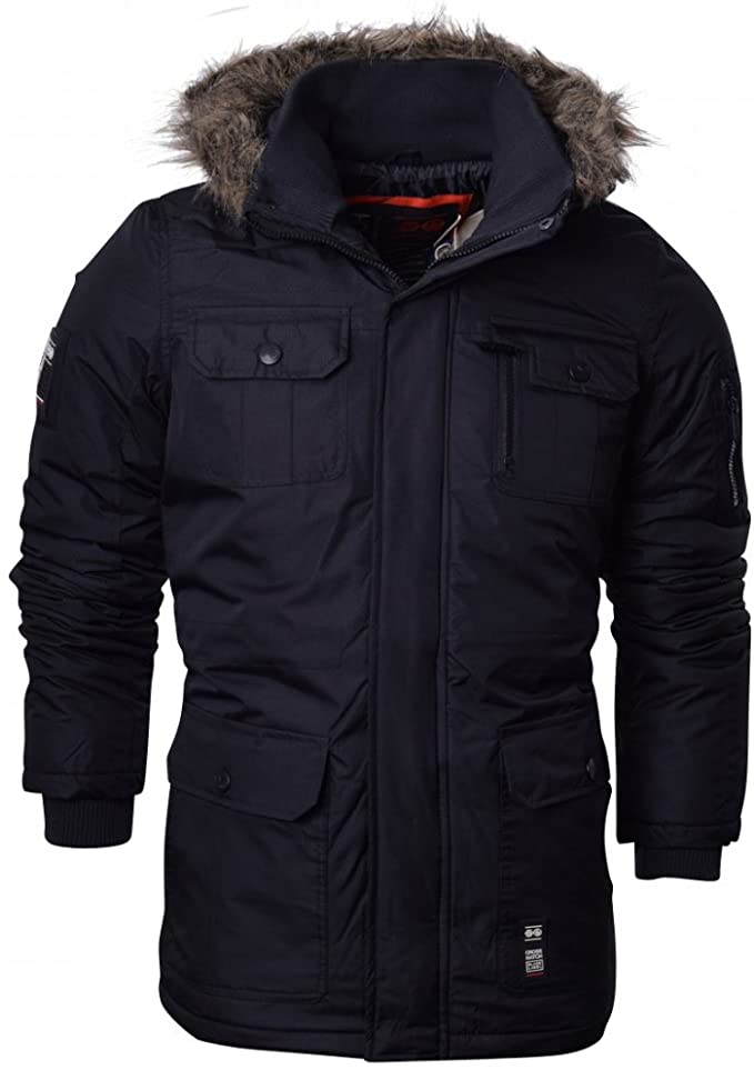 Crosshatch Mens Heavy Weight Fur Hood 'Parked' Parka Padded Waterproof Winter Coat Jacket