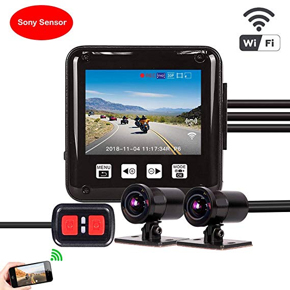 VSYSTO P6F Motorcycle Camera Full Body Waterproof Dual Dash Cam System 1080P WiFi with Front and Rear View Lens Driving Recorder, 2 inch Screen Super Capacitor Motorcycle Accident Proof Cameras DVR