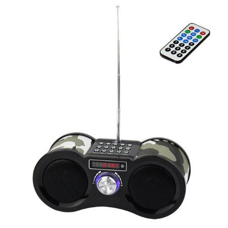 VITE F-1308 Portable Boombox with FM Stereo Radio Aux Line In Remote(Camouflage)