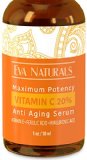 Eva Naturals Vitamin C Serum 20 for Face Anti-Aging Formulation with Ferulic and Hyaluronic Acid Vitamin E 1 oz