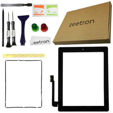 Zeetron Replacement Digitizer Glass Screen Kit for iPad 3 Black - Includes High Quality Opening Tools 7p Adhesive Sticker Zeetron Microgiber Cloth