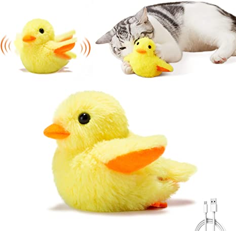 Potaroma Cat Toys Rechargeable Flapping Duck, Lifelike Chirping, Cat Kicker Catnip Toys, Touch Activated Kitten Toy Plush Interactive Cat Exercise Toys