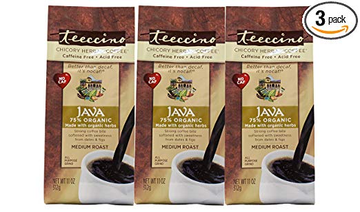 Teeccino Java Chicory Herbal Coffee Alternative, Caffeine Free, Acid Free 11 Ounce (Pack of 3)