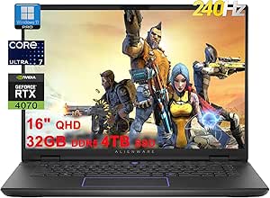 DELL Alienware M16 R2 Gaming AI PC Laptop | 16" QHD 240Hz 100% 3ms | Intel 16-Core Ultra 7 155H | 32GB DDR5 4TB SSD | GeForce RTX 4070 8GB Graphic | RGB Backlit Thunderbolt FHD IR Camera Win11Pro Grey