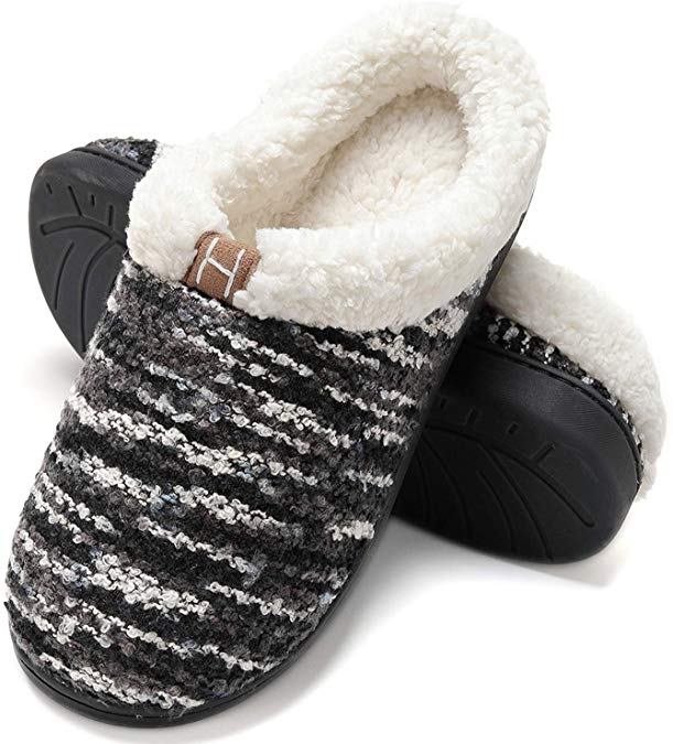 Men's House Slippers, Woolen-Like Plush Fleece Memory Foam Anti-Slip Mules Clogs, Indoor Outdoor Slip On Shoes