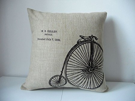 Decorbox Cotton Linen Square Decorative Throw Pillow Case Cushion Cover Vintage Bicycle Bike 18 "X18 "