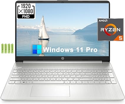 HP 15 15.6" HD Business Laptop Computer[Windows 11 Pro], 6-Core AMD Ryzen 5 5500U (Beat i7-1160G7), 16GB RAM 512GB PCIe SSD, Fast Charge, Wi-Fi, Bluetooth 4.2, HDMI, 9.5 Hours Battery Life, w/Battery