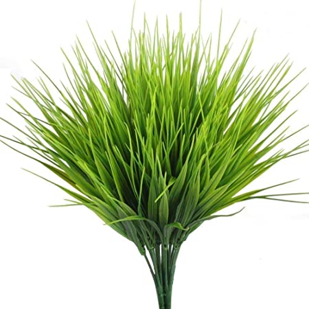 asika Artificial Plants Fake Greenery of 4 Pcs Wheat Grass Bulk Faux Foliage for Farmhouse Outdoor Indoor Decor Wedding Decorations with Decorative UV Resistant Plastic Herbs and Shrubs (4 Pcs)