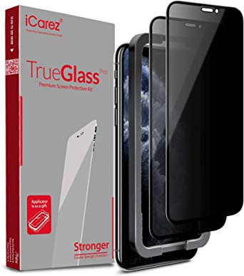 iCarez [Full Coverage Tempered Glass   Tray Installation] Privacy Screen Protector for Apple 2019 iPhone 11 Pro Max / iPhone xs max 6.5-Inch (Case Friendly) Anti-Spy Easy Install [ 2-Pack 0.33MM 9H 2.5D]
