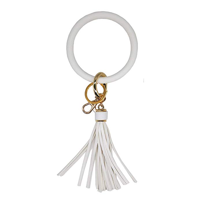 Tovly Wristlet Round O Key Ring Chain Leather/Silicone Oversized Bracelet Bangle Keychain Holder Tassel for Women Girl