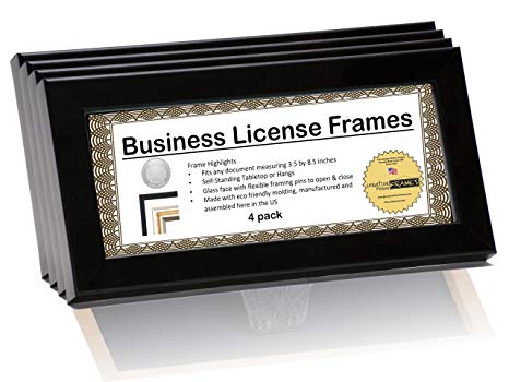 Creative Picture Frames CreativePF [4-4x9bk] Black Business License Certificate Frames for Professionals 3.5 by 8.5-inch Self Standing Easel