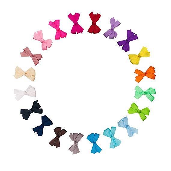 Ruyaa 2 Inch Tiny Hair Bows Clips Fully Lined for Baby Girls Fine Hair Infants 20pcs