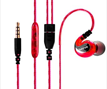 BearBizz EM390 Waterproof Sweatproof Sports/Running/Outdoors Headset Headphones, in-ear Earphones Earbuds with Mic for iPhone Samsung iPod MP3 MP4, and other 3.5mm Jack Devices (Red)