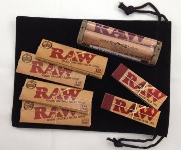 RAW 1.25 Deal - "Natural 1 1/4 Rolling Papers, 79mm Rolling Machine & Filter Tips" **INCLUDES** Black Velvet Pouch