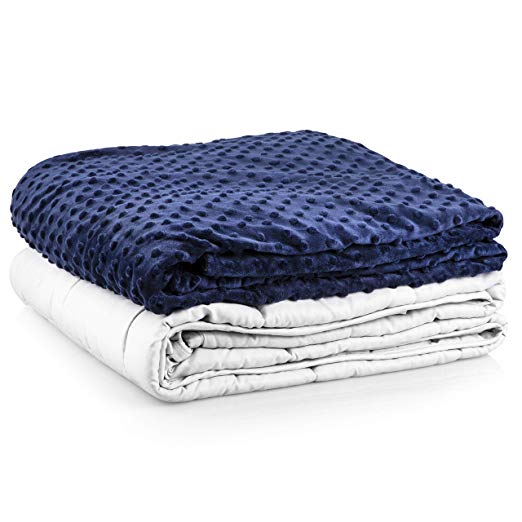 Roore 20 lb Adult (for 180 to 225 lb Adult) 60"x80" Navy Blue and Gray Weighted Blanket with Dotted Minkey Cover. Perfect for Adults Men and Women