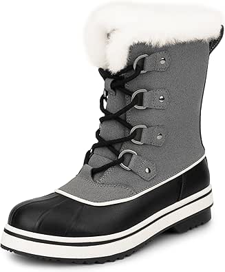 DREAM PAIRS Women's Snow Winter Boots Mid Calf Waterproof Warm Faux Fur Lined Lace Up Anti-slip Outdoor Duck Boots