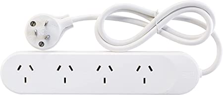 HPM R105 Standard Overload 4 Outlet Powerboard Powerboard - Standard 10A 2400W 4 outlets White Overload Protection 0.9m Lead, White