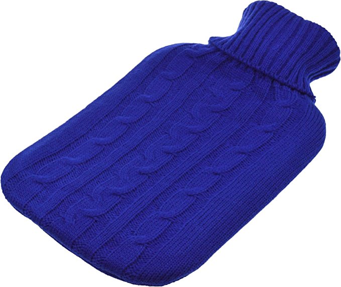 Harbour Housewares Full Size Hot Water Bottle With Knitted Cover - Blue
