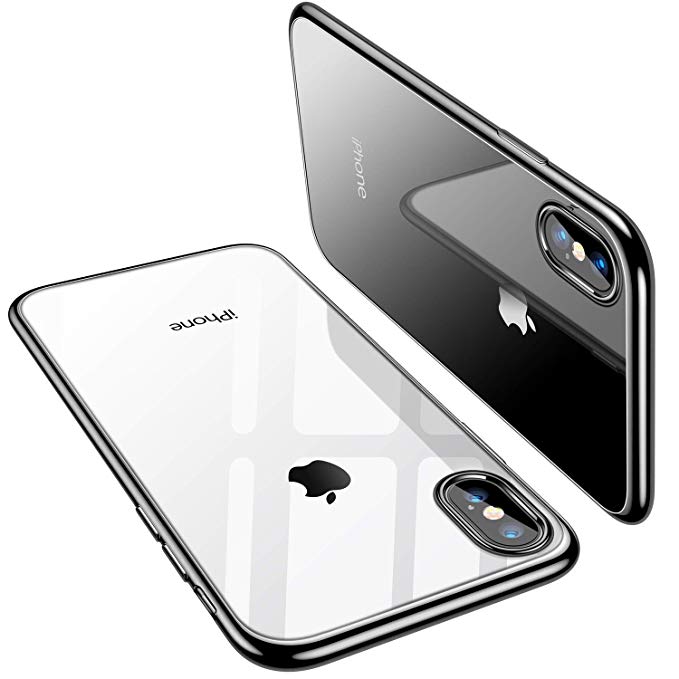 iPhone Xr Case,Electroplated Frame Clear Cell Phone Case,Ultra Slim TPU Gel Case for iPhone Xr(Black)
