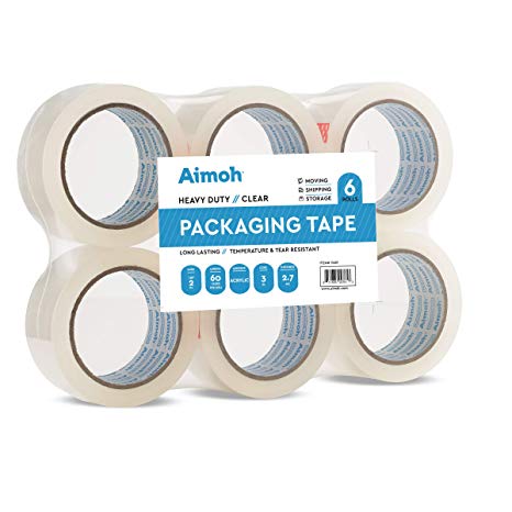 Aimoh Ultra Strong Clear Packing Tape -Acrylic Adhesive- 2.7mil Heavy Duty Commercial Grade- 6 Rolls- Size 1.88 x 60 Yard- 3 Inch Core- Refill - Moving-Packaging-Shipping(11631)
