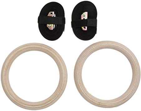 Magideal Wooden Gymnastic Olympic Fitness Rings Strength Training Adjustable Pair