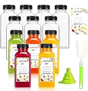 Plastic Juice Bottles with Caps 12 pcs, 12oz Reusable Juice Containers with Tamper Proof Lids Black, Clear Juice Bottles for Juicing, Milk, Smoothie, Drinking, and Other Beverages Christmas Gifts