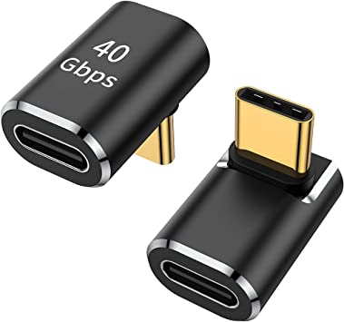 AuviPal USB C 90 Degree Adapter (2 Pack), USB C Male to Female L Shape Right Angle Connector for Steam Deck, Switch, MacBook, Tablet, Phone and Other Type C or Thunderbolt 4/3 Devices - Black