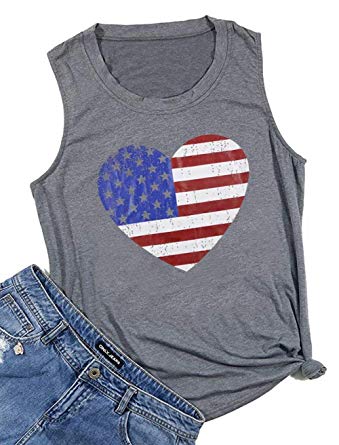 American Independence Day Tank for Women USA Flag Heart Graphic Tank Top Sexy Sleeveless Teen Girls Patriotic Vest