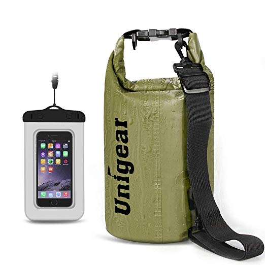 Unigear 2L/5L/10L/20L/30L/40L 600D Dry Bag Sack with Waterproof Phone Case and Long Adjustable Shoulder Strap for Boating, Kayaking, Fishing, Rafting, Swimming, Camping and Snowboarding