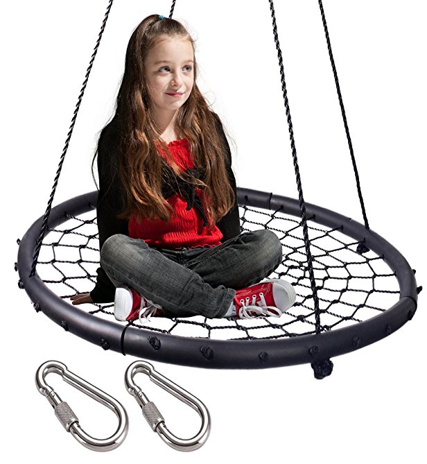 LaTazas Extra Large 40" Diameter Kids Web Net Swing Height Adjustable, Easy Installation Tree Swing Set for Playground Indoor and Outdoor(Including 2 Carabiners Free)