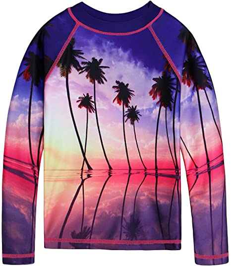 TFJH E Girls & Boys Long Sleeve Rashgurad Swimsuit UPF 50  Kids Swimwear Sunsuits