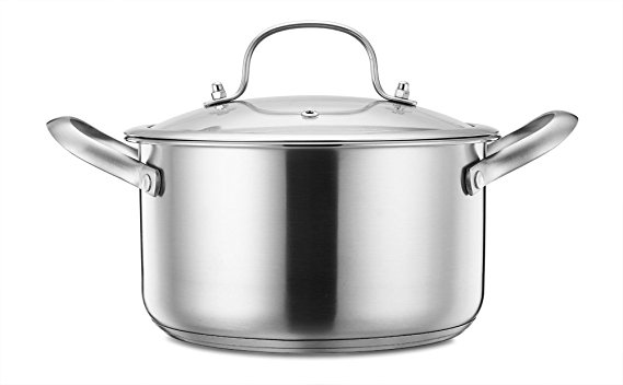 P&P Chef Stainless Steel Stockpot, 3 Quart Stock Pot with Lid, Tri-ply Induction Base & Steel Handles, Easy Clean & Dishwasher Safe